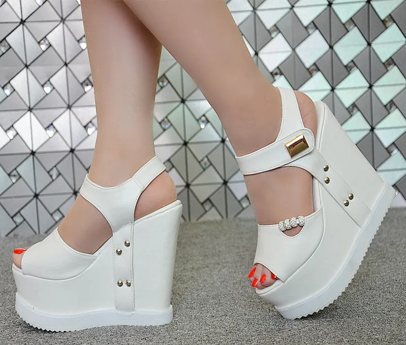 Ankle Strap Super High Wedge Heel Peep-toe Sandals