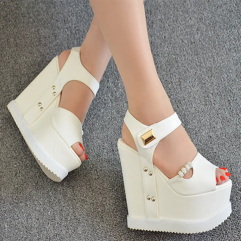 Ankle Strap Super High Wedge Heel Peep-toe Sandals