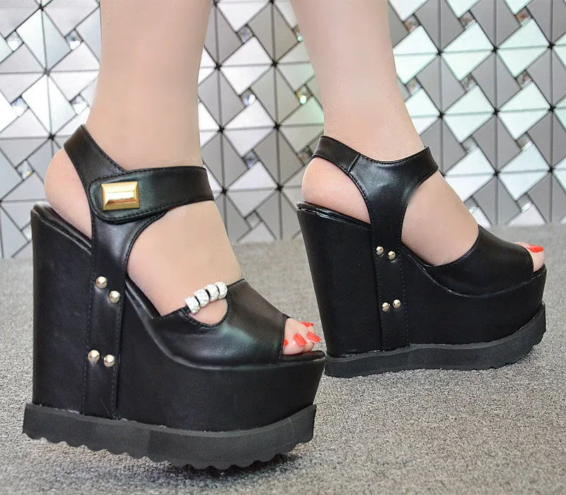 Ankle Strap Super High Wedge Heel Peep-toe Sandals