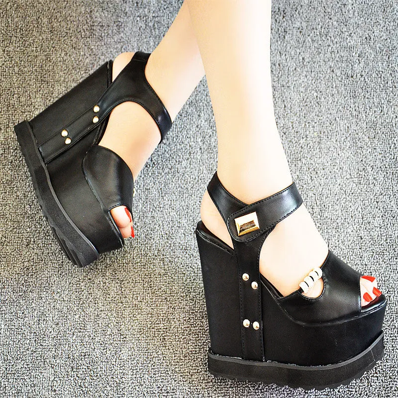 Ankle Strap Super High Wedge Heel Peep-toe Sandals