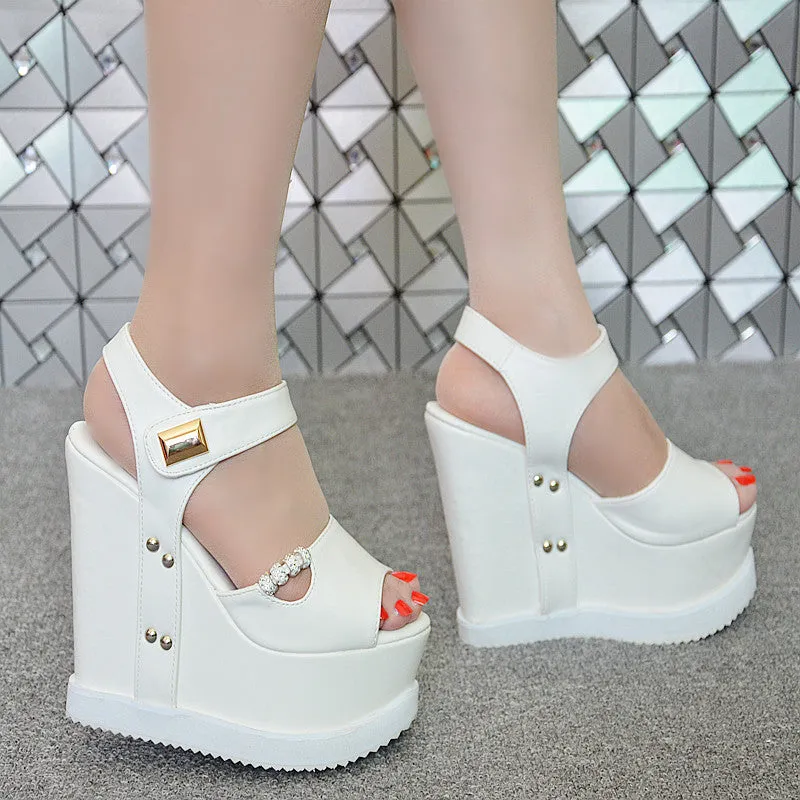Ankle Strap Super High Wedge Heel Peep-toe Sandals