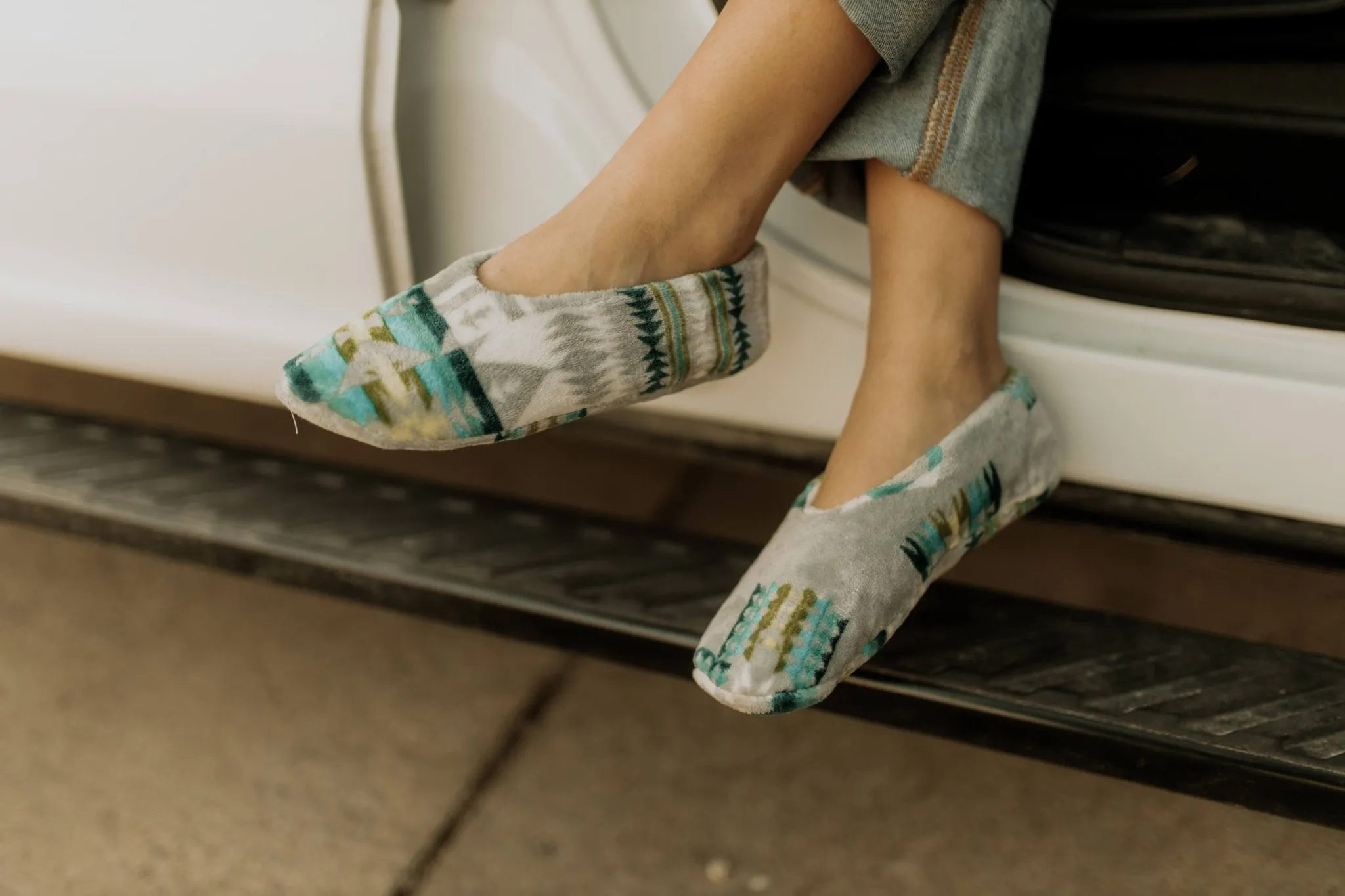 Aztec Slipper Sock - Grey