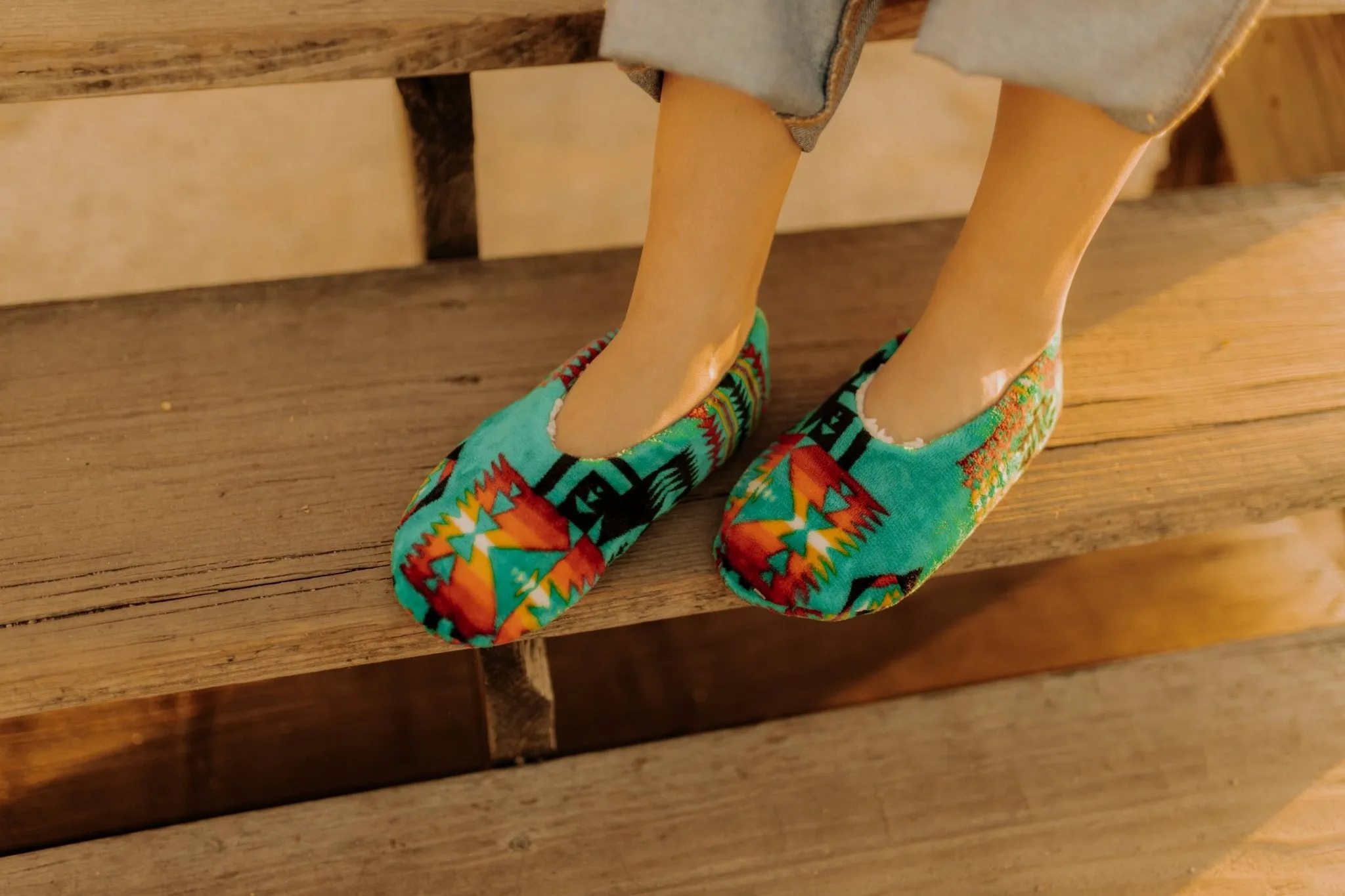 Aztec Slipper Sock - Teal