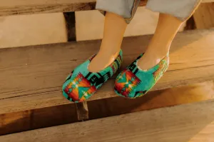 Aztec Slipper Sock - Teal