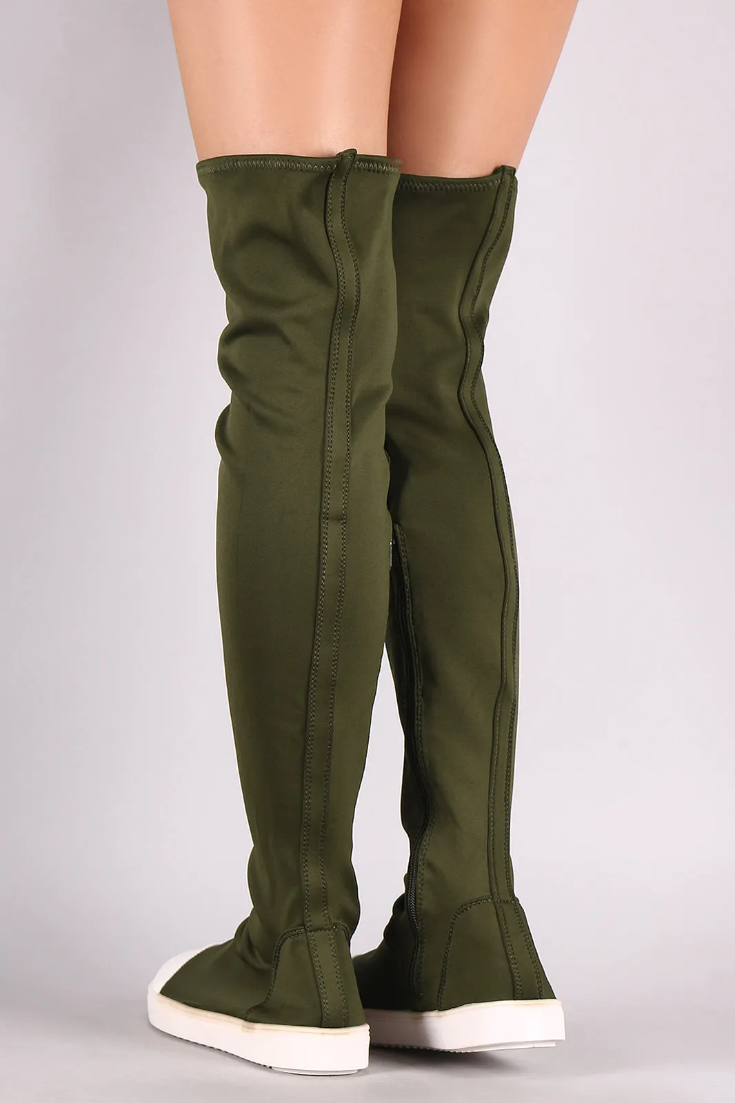 Bamboo Elastane Contrast Cap Toe Over-The-Knee Sneaker Boots