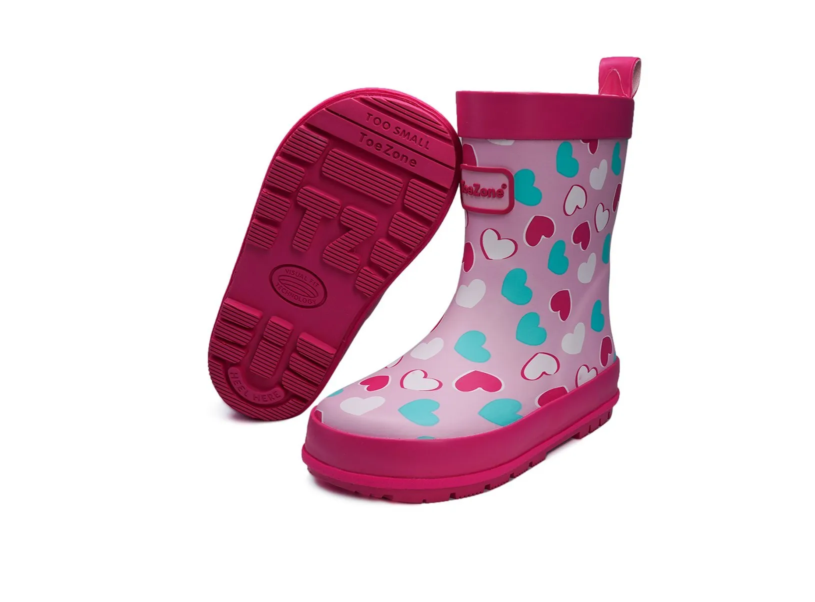 BELLE - Girls' Pink Love Heart Printed Rain Boots