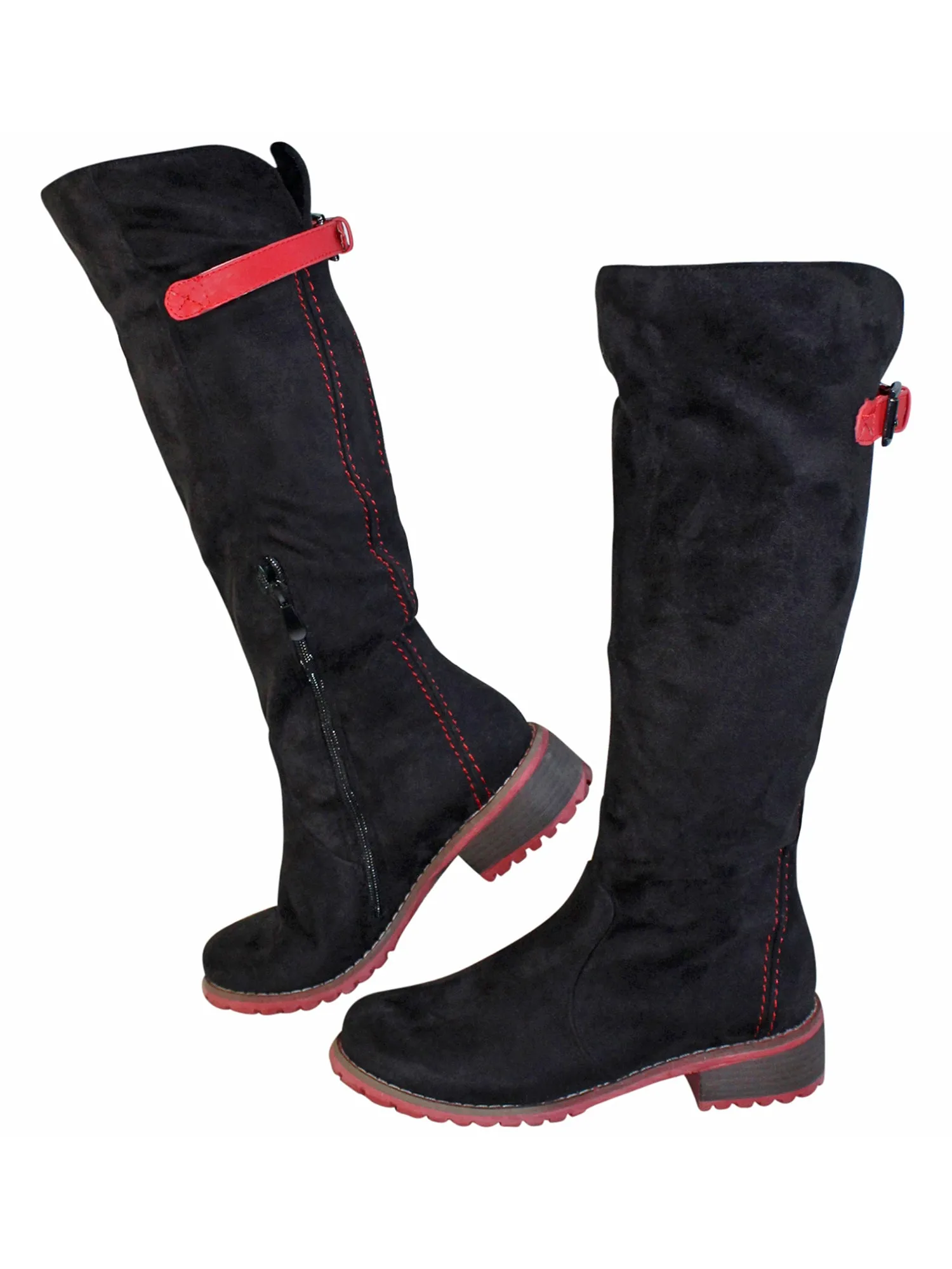 Black Faux Suede Knee High Riding Boots For Women Size 5.5