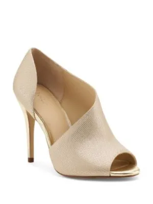 BOTKIER Womens Gold Asymmetrical Padded Adelia Peep Toe Stiletto Slip On Leather Dress Pumps Shoes