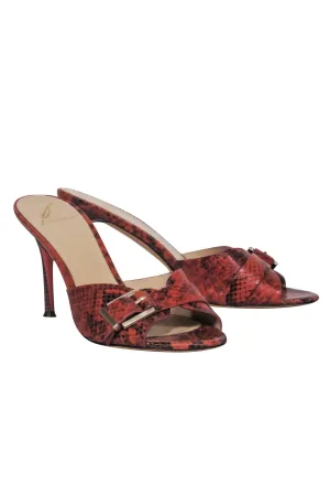 Brian Atwood - Orange Snakeskin Peep Toe Pumps w/ Buckle Sz 7