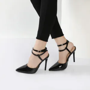 Brianna Chic Vegan Leather Stiletto Heels with Adjustable Ankle Strap