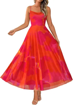 BTFBM Women Summer Floral Maxi Dresses Elegant Spaghetti Strap Dress Printed Party Dress Beach Long Dresses