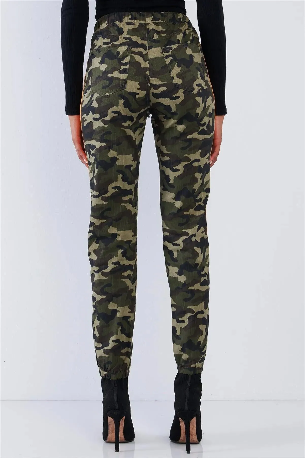 Camo High Waisted Draw String Cargo Pants