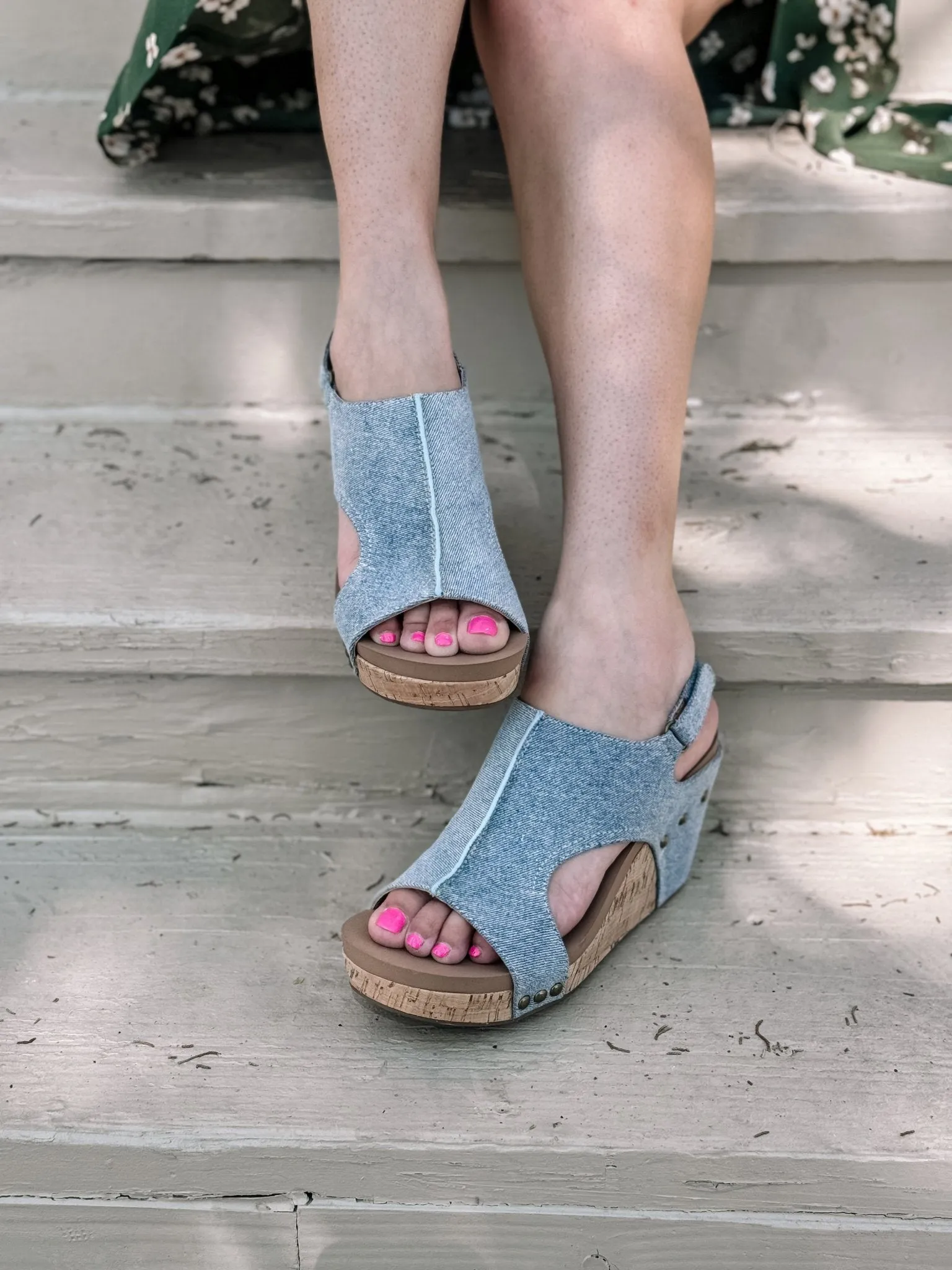 Carley - Denim Wedge Sandals
