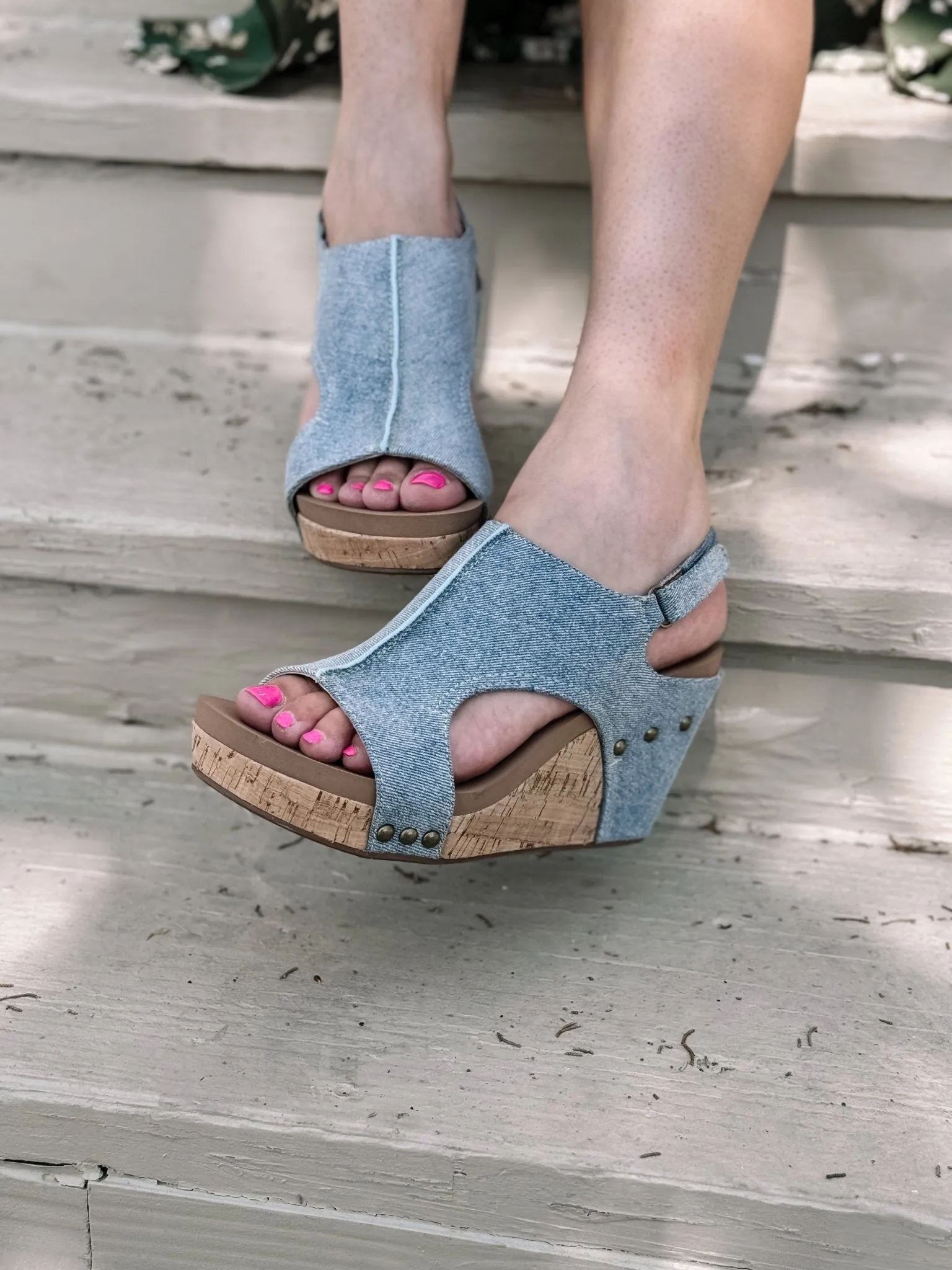 Carley - Denim Wedge Sandals