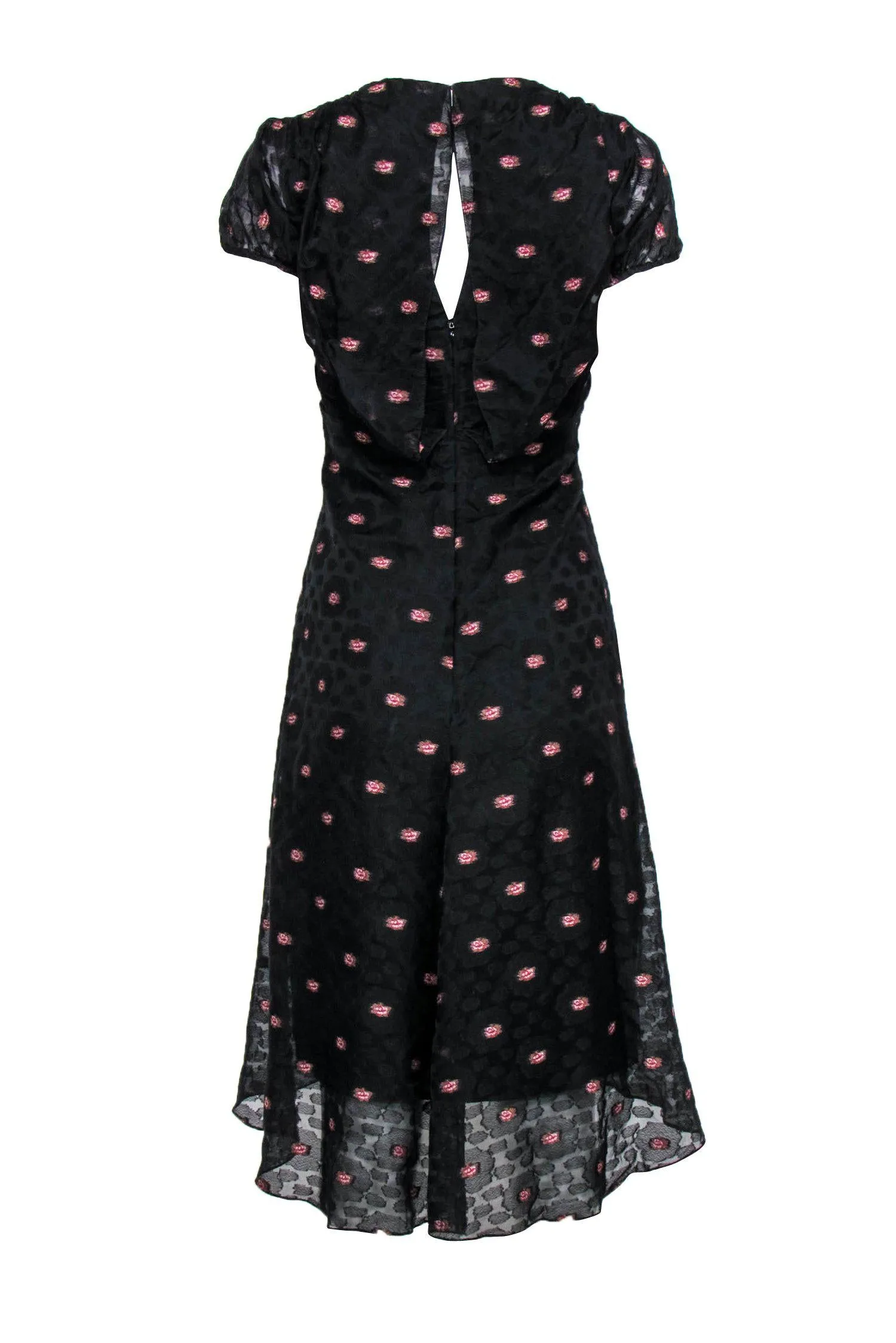 Carolina Herrera - Black Silk Floral Dress w/ Plunge V-Neckline Sz 2