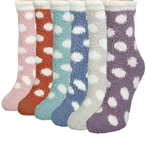 Chalier 6 Pairs Winter Fuzzy Socks for Women Cozy Slipper Socks Warm Fluffy Socks Gifts for Women Casual Home Sleeping(Khaki)