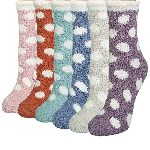 Chalier 6 Pairs Winter Fuzzy Socks for Women Cozy Slipper Socks Warm Fluffy Socks Gifts for Women Casual Home Sleeping(Khaki)