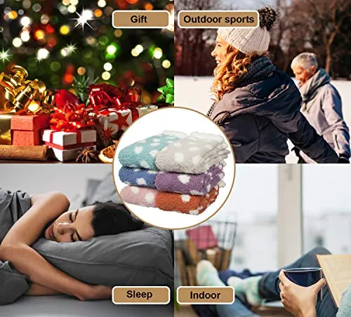 Chalier 6 Pairs Winter Fuzzy Socks for Women Cozy Slipper Socks Warm Fluffy Socks Gifts for Women Casual Home Sleeping(Khaki)