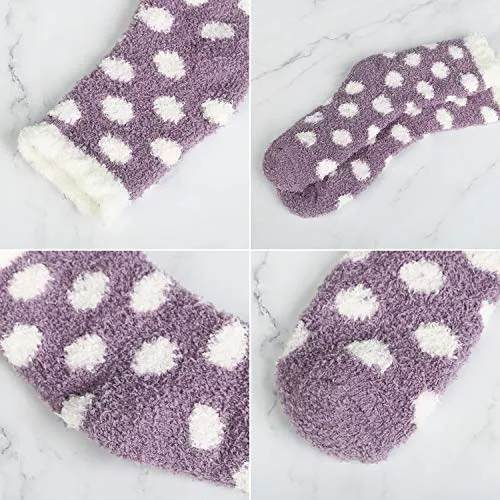Chalier 6 Pairs Winter Fuzzy Socks for Women Cozy Slipper Socks Warm Fluffy Socks Gifts for Women Casual Home Sleeping(Khaki)