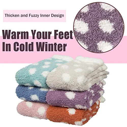 Chalier 6 Pairs Winter Fuzzy Socks for Women Cozy Slipper Socks Warm Fluffy Socks Gifts for Women Casual Home Sleeping(Khaki)