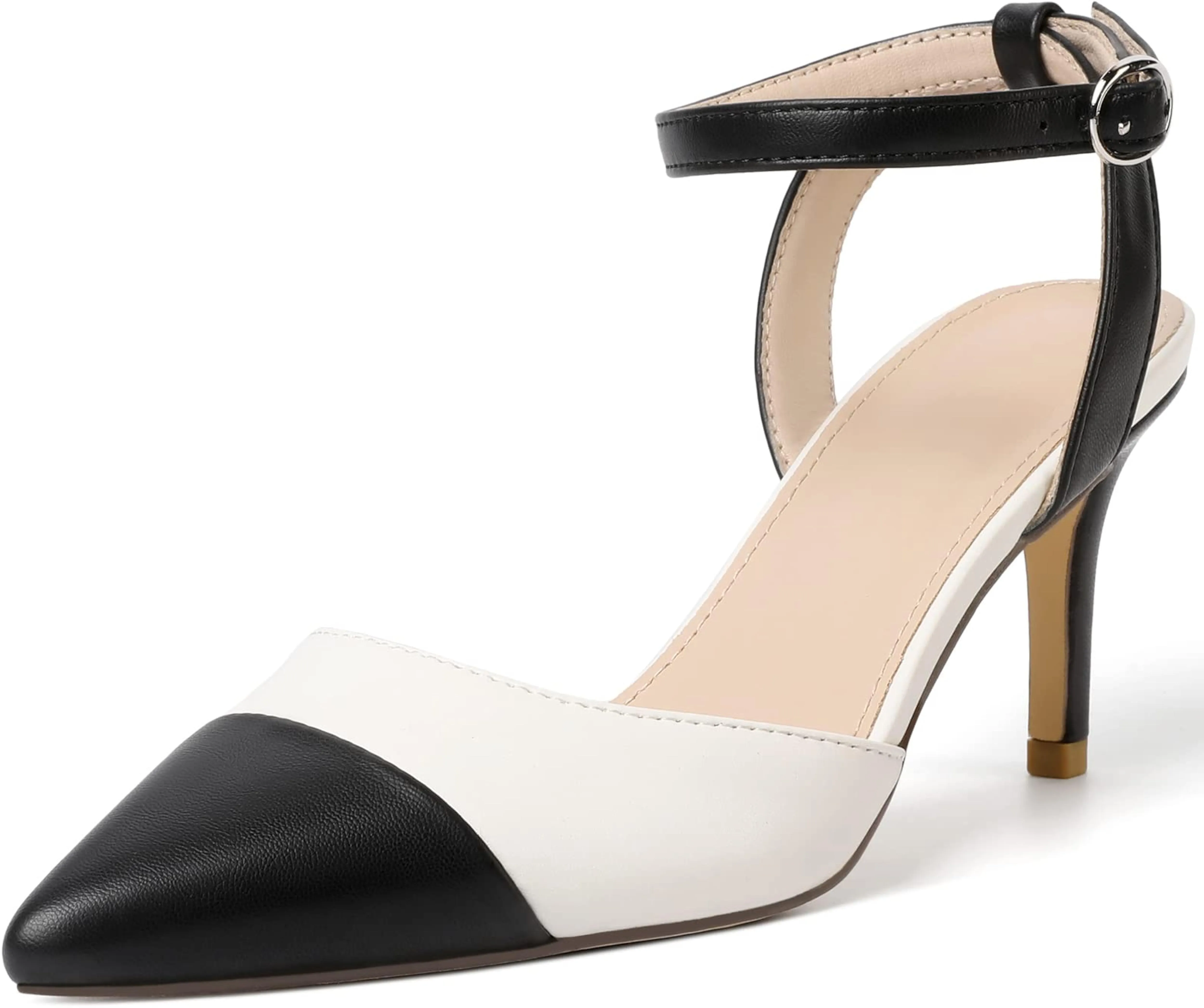 Chic Black Ankle Strap Closed Toe 3 Inch Heels