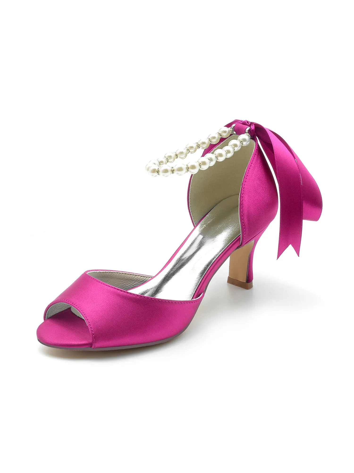 Chic Peep Toe Ribbons Faux Pearl Pumps