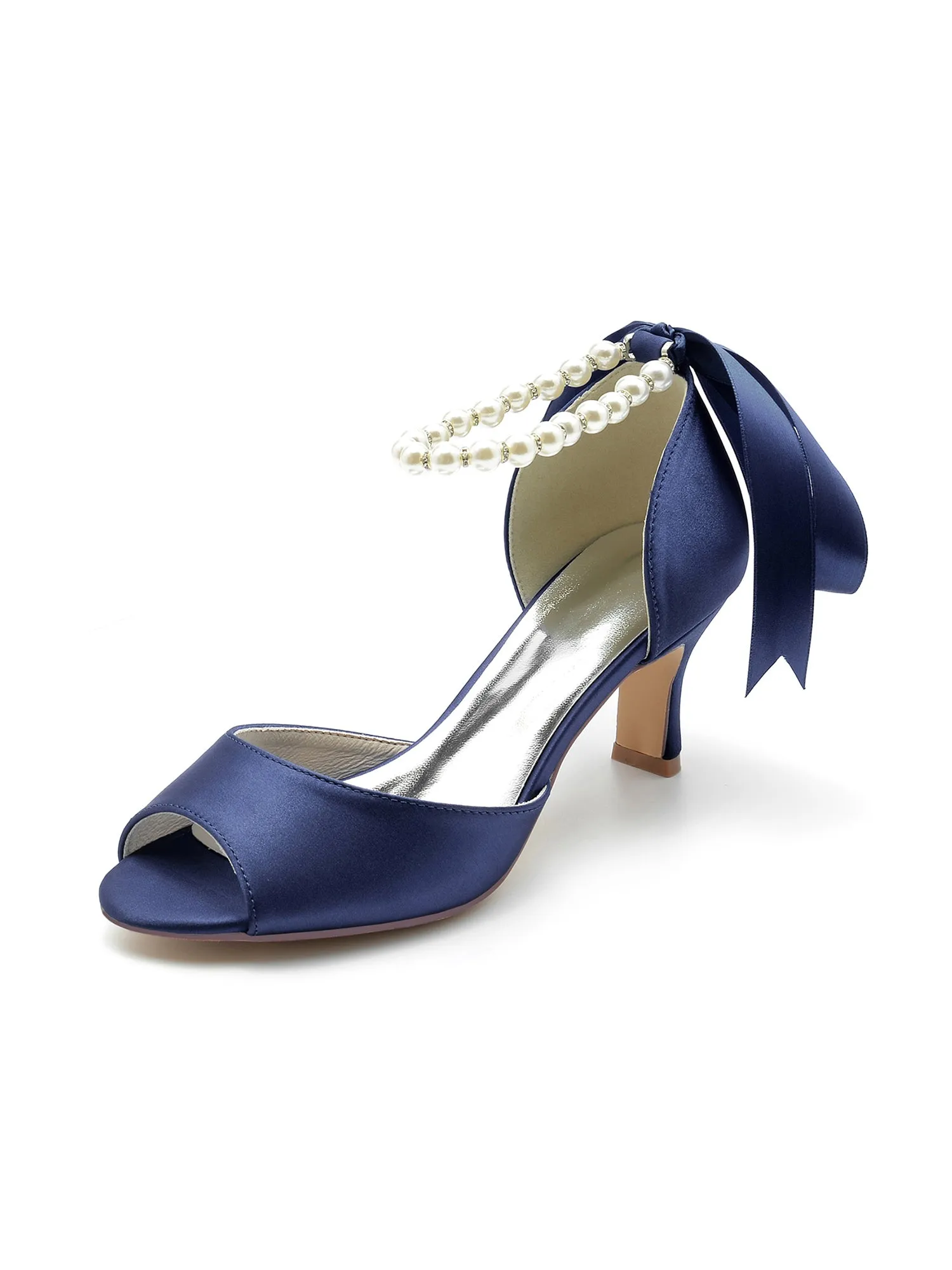 Chic Peep Toe Ribbons Faux Pearl Pumps