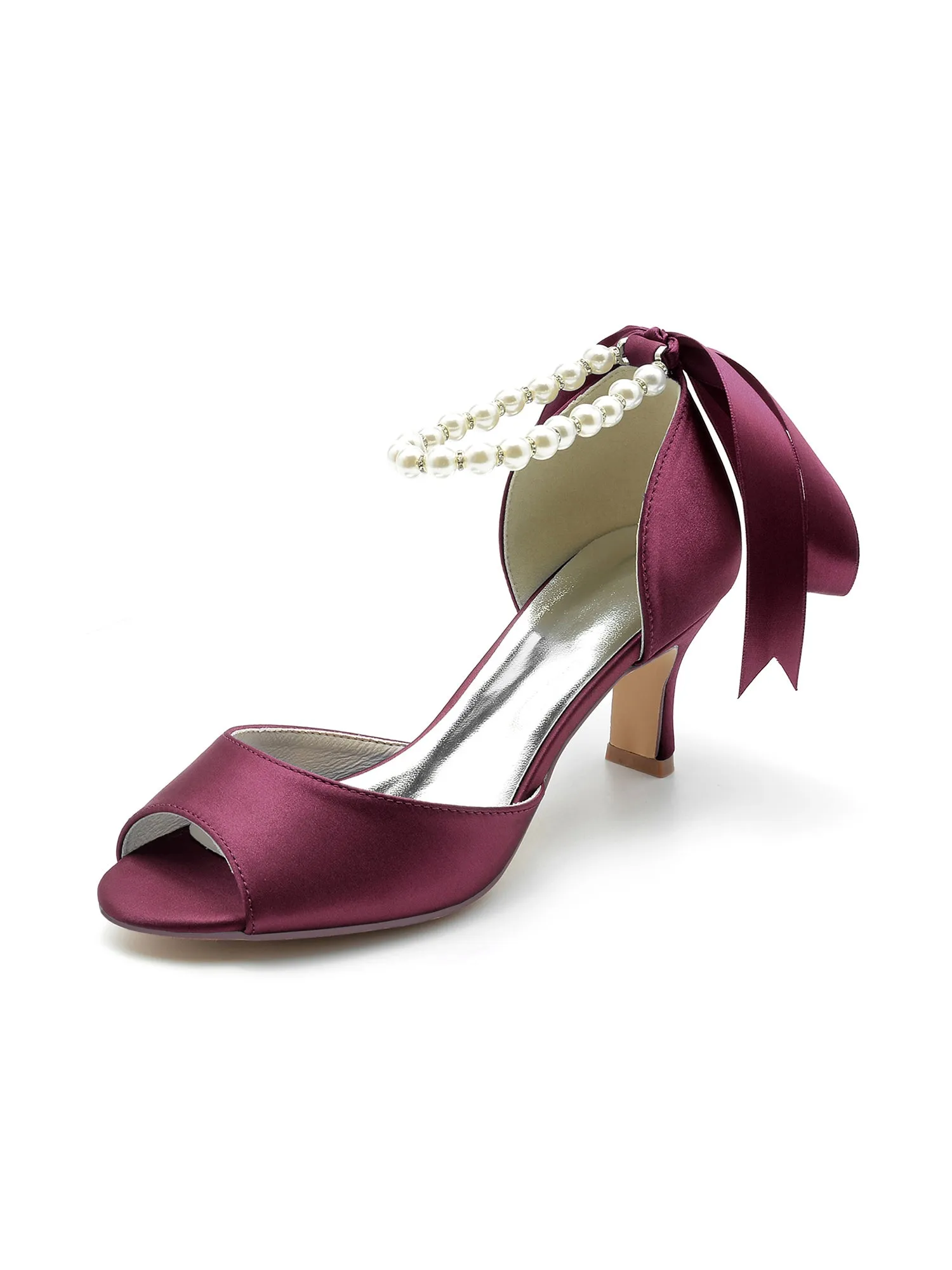Chic Peep Toe Ribbons Faux Pearl Pumps