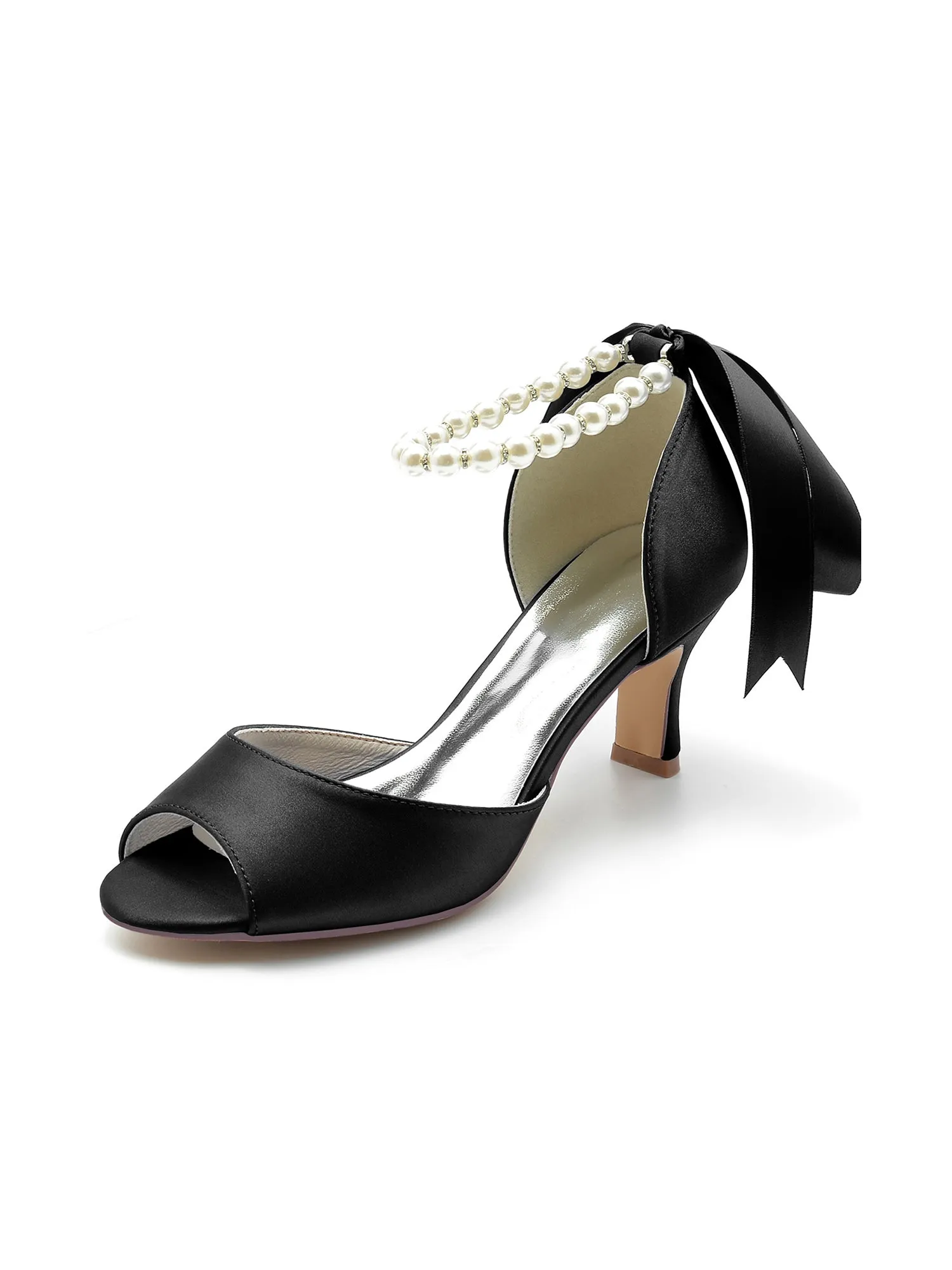 Chic Peep Toe Ribbons Faux Pearl Pumps