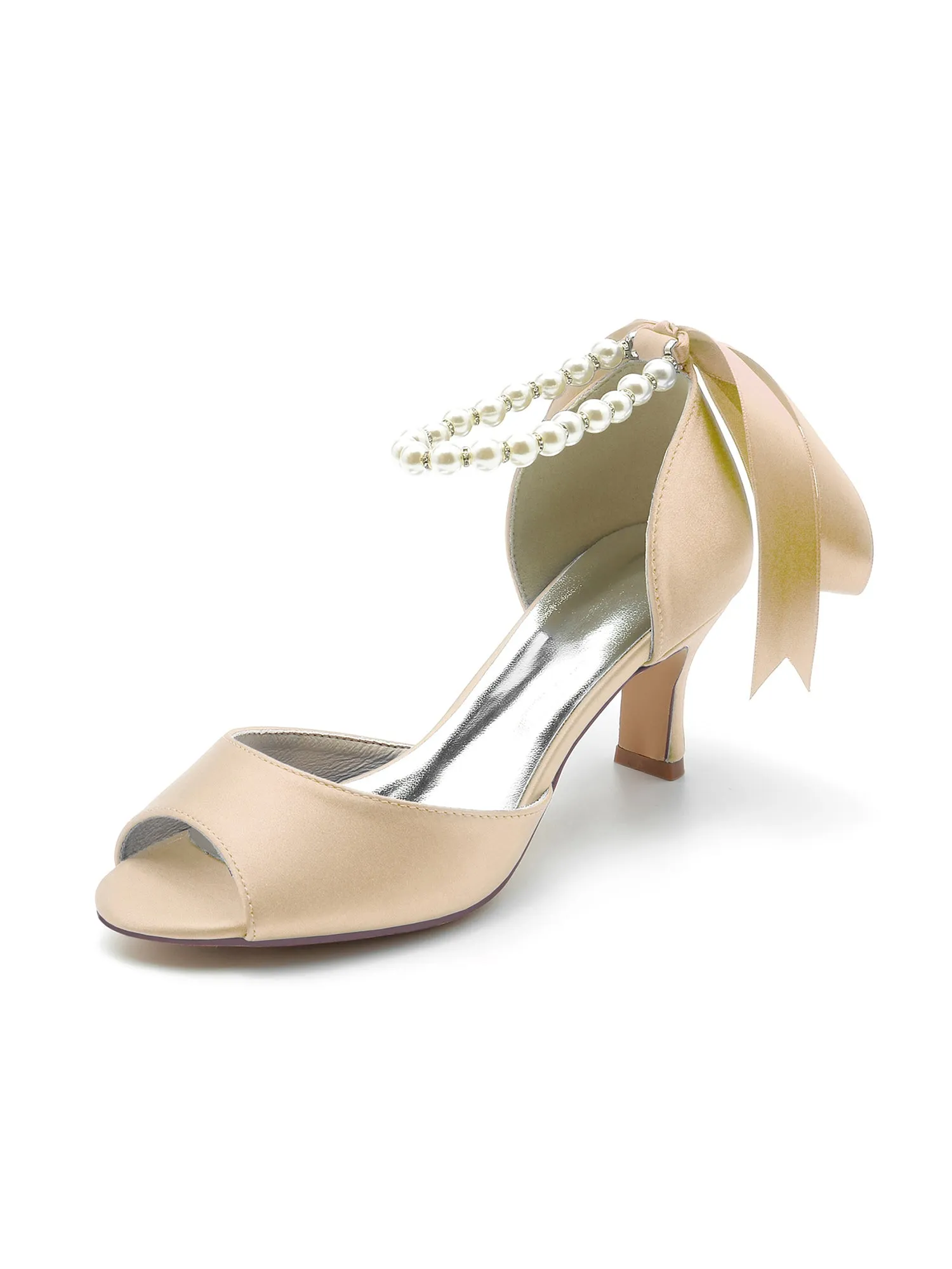 Chic Peep Toe Ribbons Faux Pearl Pumps