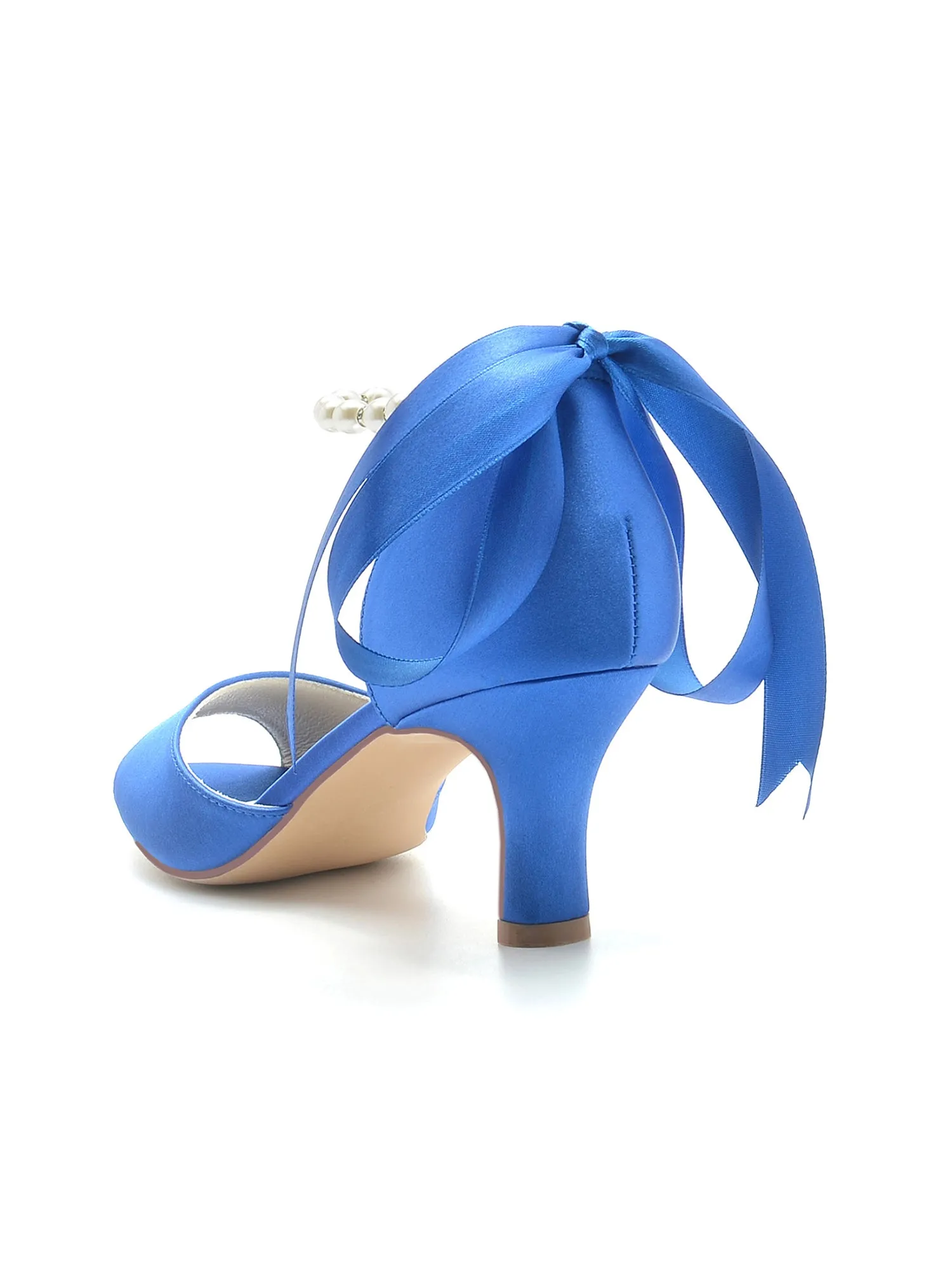 Chic Peep Toe Ribbons Faux Pearl Pumps