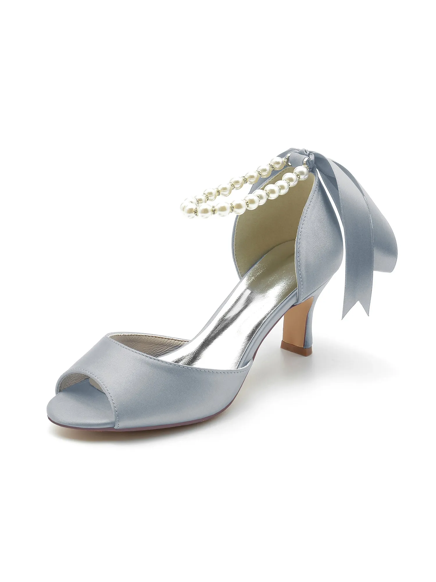 Chic Peep Toe Ribbons Faux Pearl Pumps
