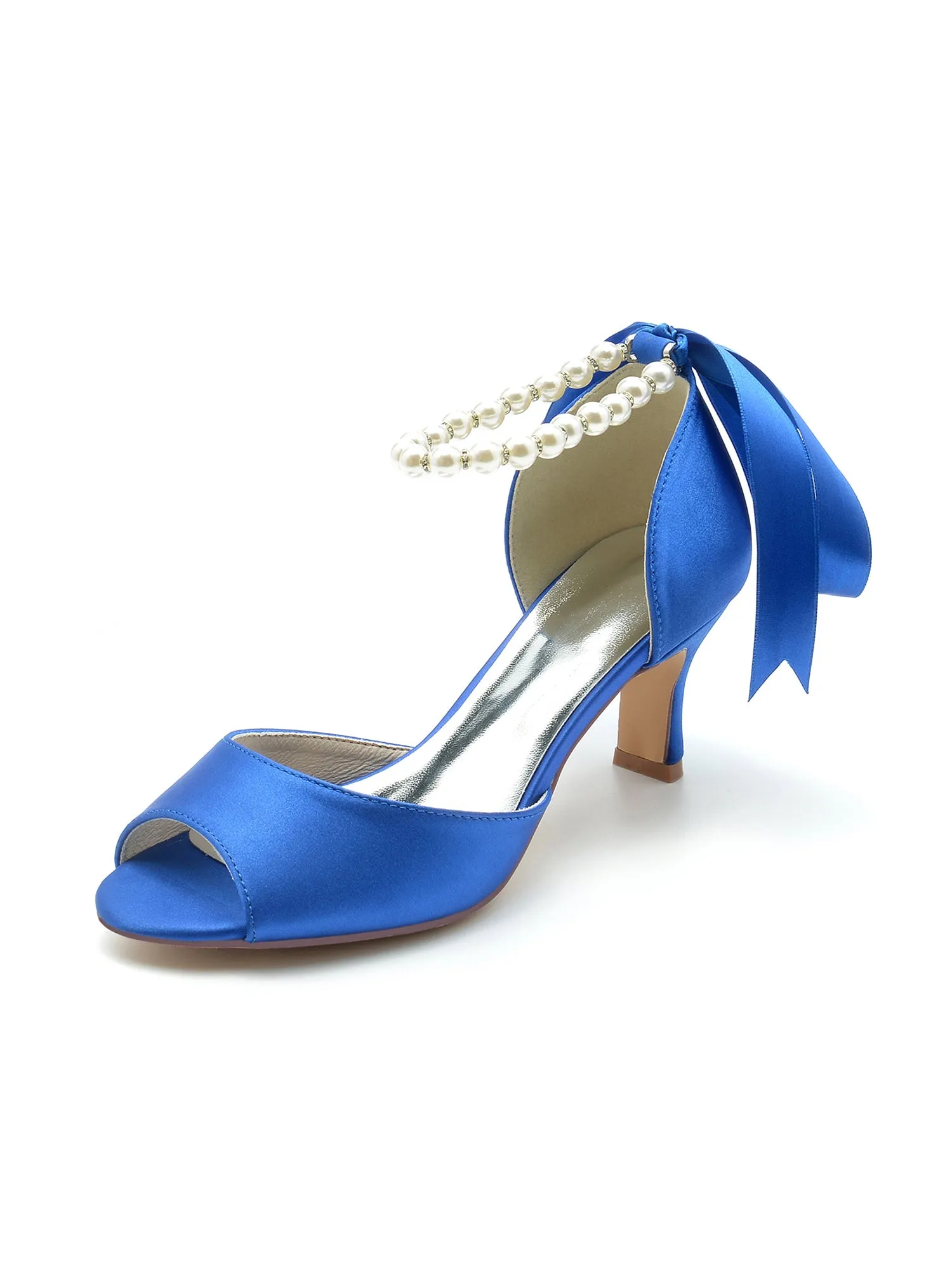 Chic Peep Toe Ribbons Faux Pearl Pumps