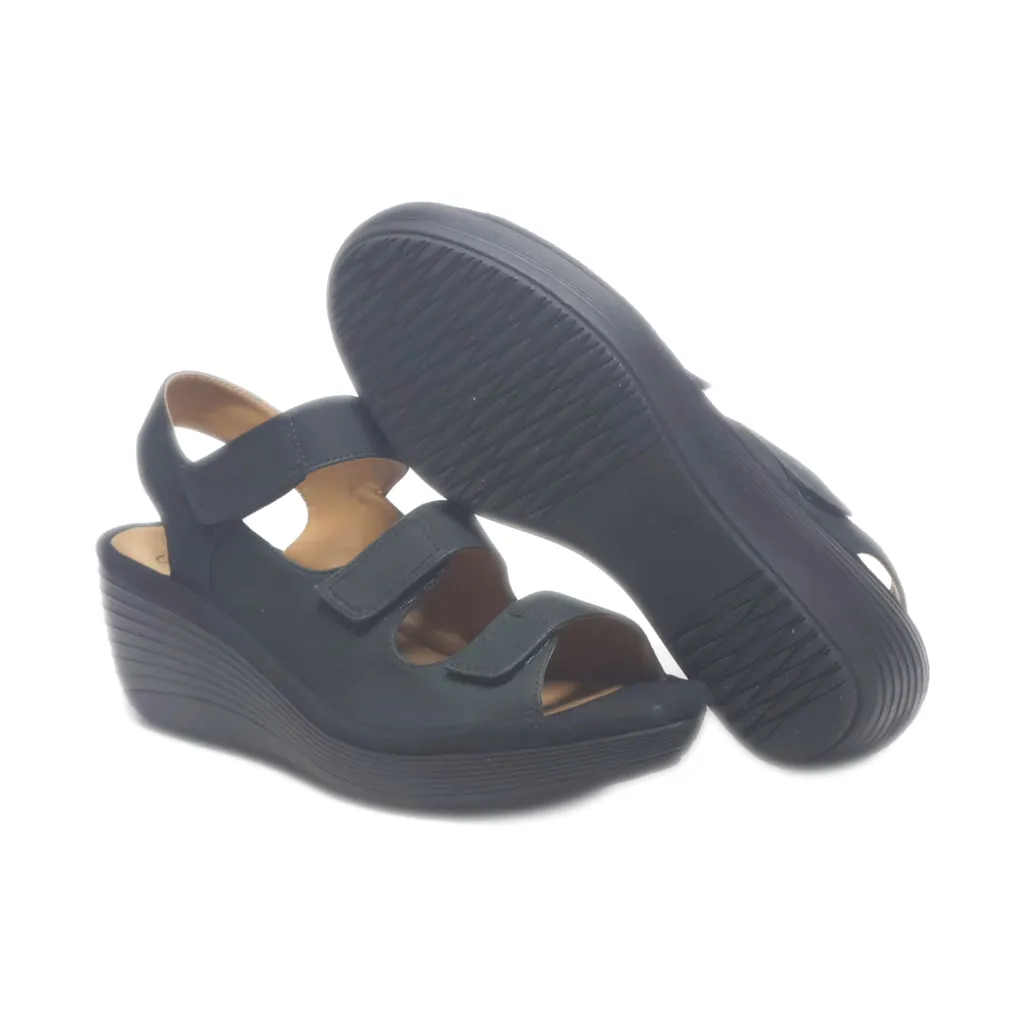 Clarks Wedge Sandals Suede Black Colour For Women