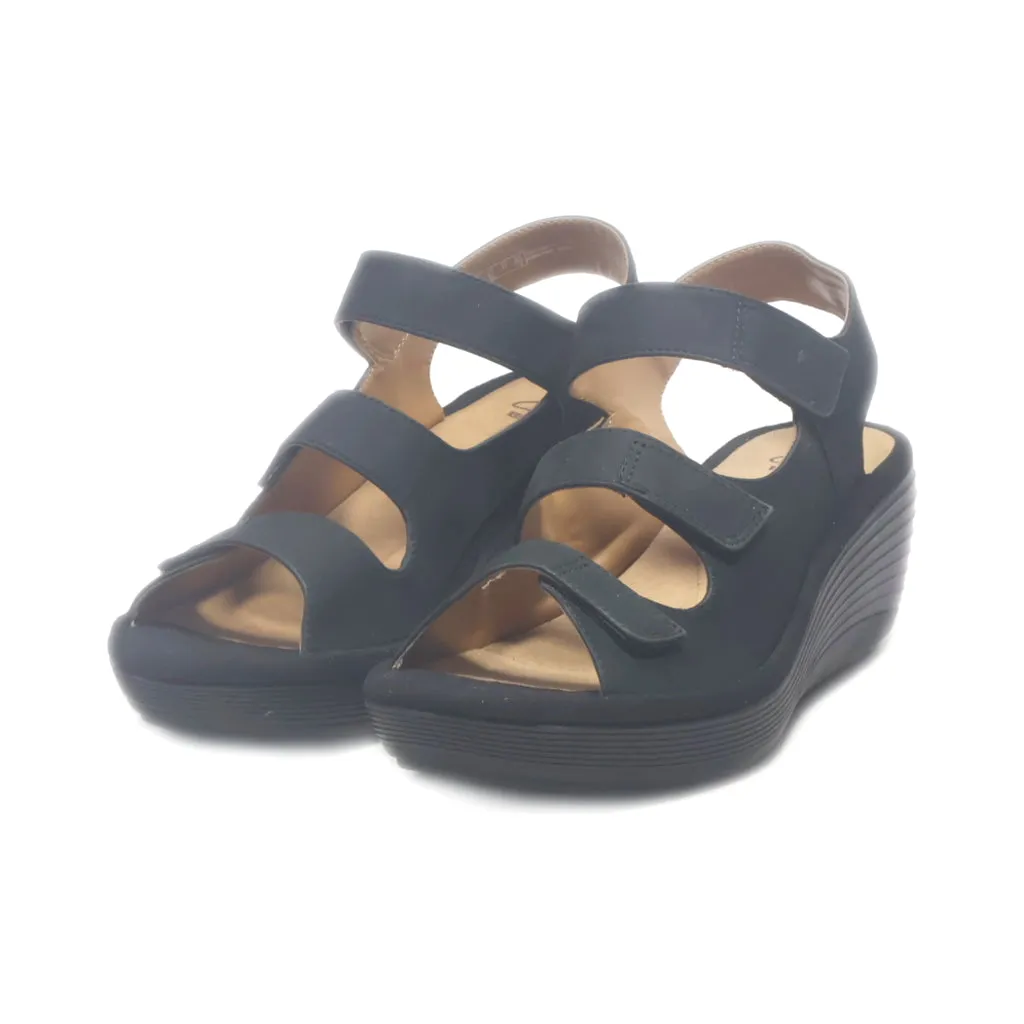 Clarks Wedge Sandals Suede Black Colour For Women