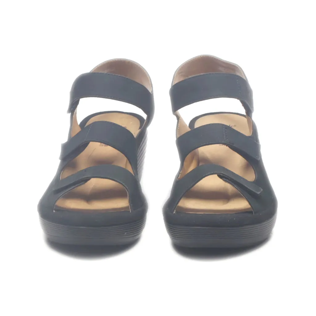 Clarks Wedge Sandals Suede Black Colour For Women