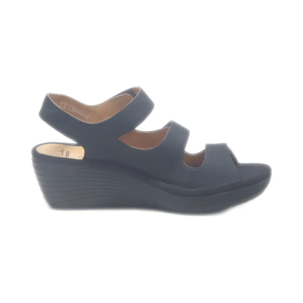 Clarks Wedge Sandals Suede Black Colour For Women