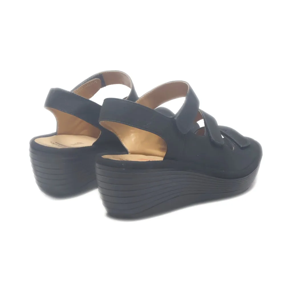 Clarks Wedge Sandals Suede Black Colour For Women
