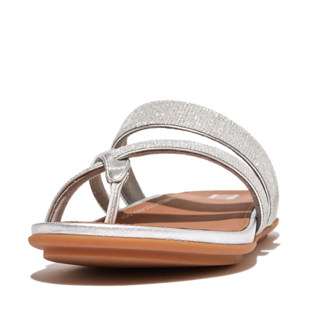 FitFlop HQ2-011 Gracie Shimmerlux Strappy Ladies Silver Toe Post Sandals
