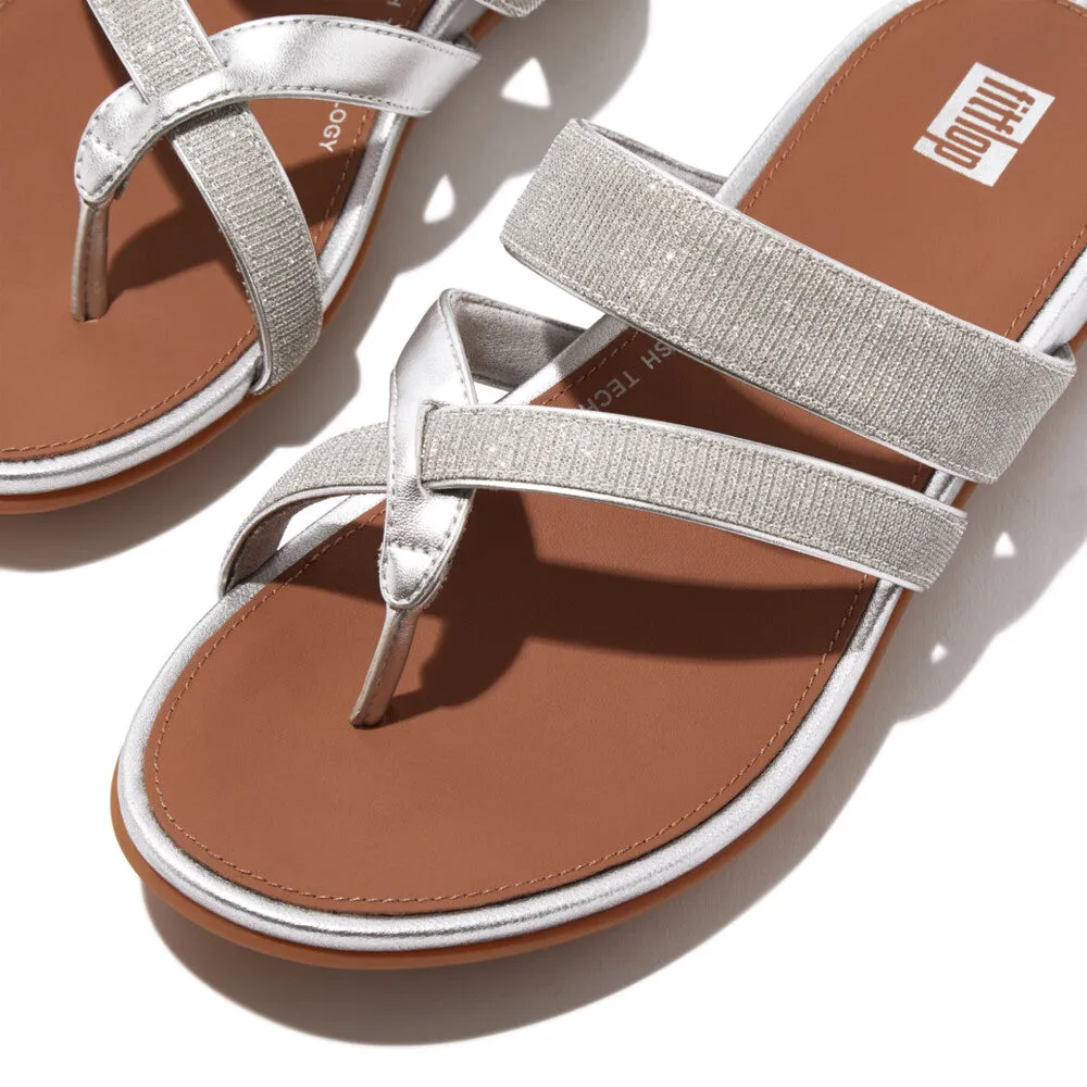 FitFlop HQ2-011 Gracie Shimmerlux Strappy Ladies Silver Toe Post Sandals