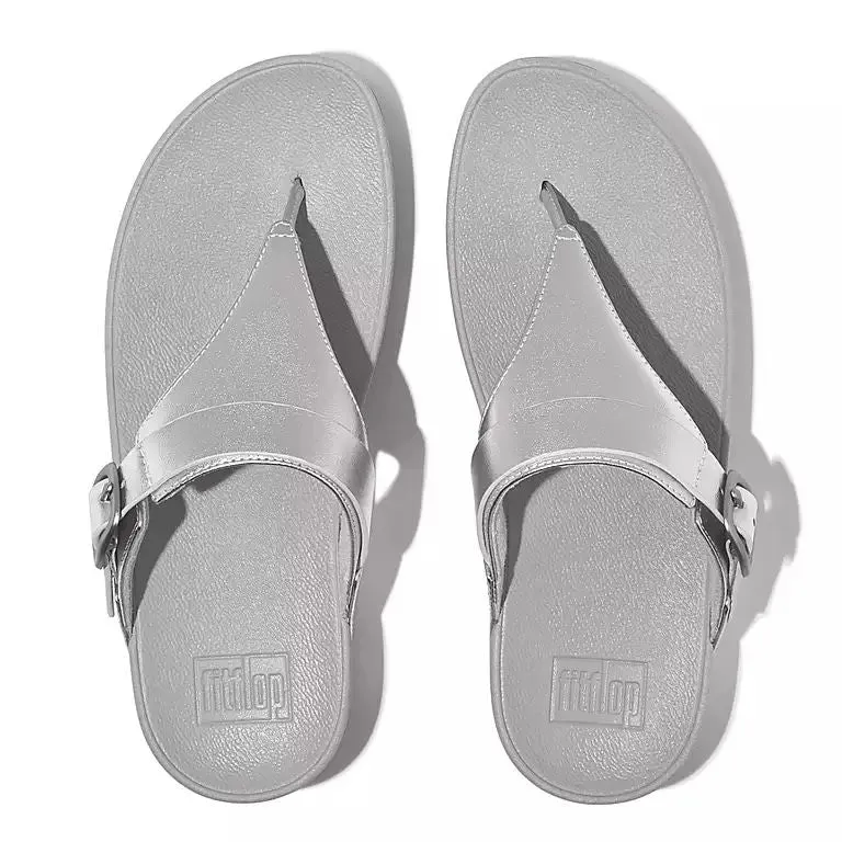 Fitflop Ig4-011 Lulu Adjustable Buckle Ladies Silver Leather & Textile Toe Post Sandals
