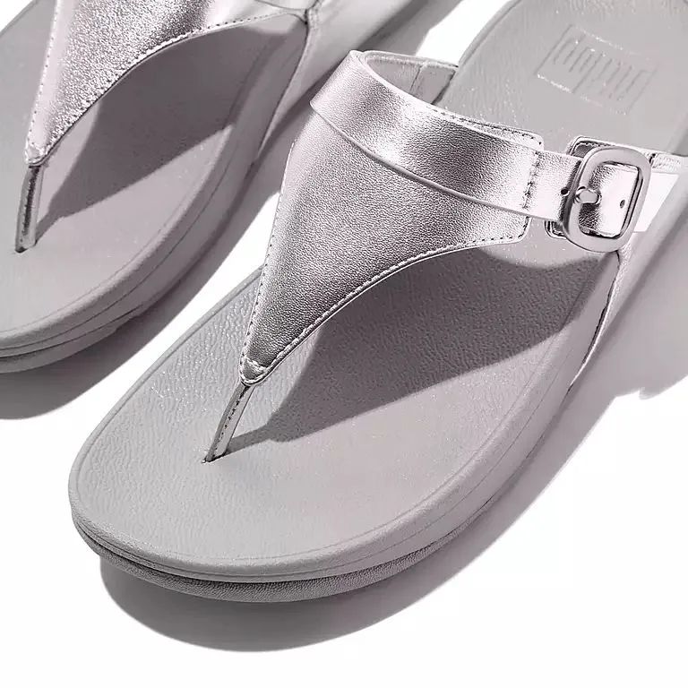 Fitflop Ig4-011 Lulu Adjustable Buckle Ladies Silver Leather & Textile Toe Post Sandals