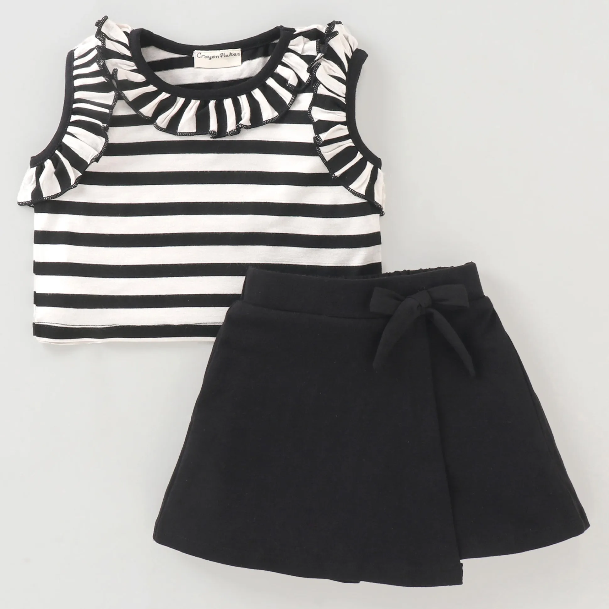 Frilled Striped Top Flapped Short Set