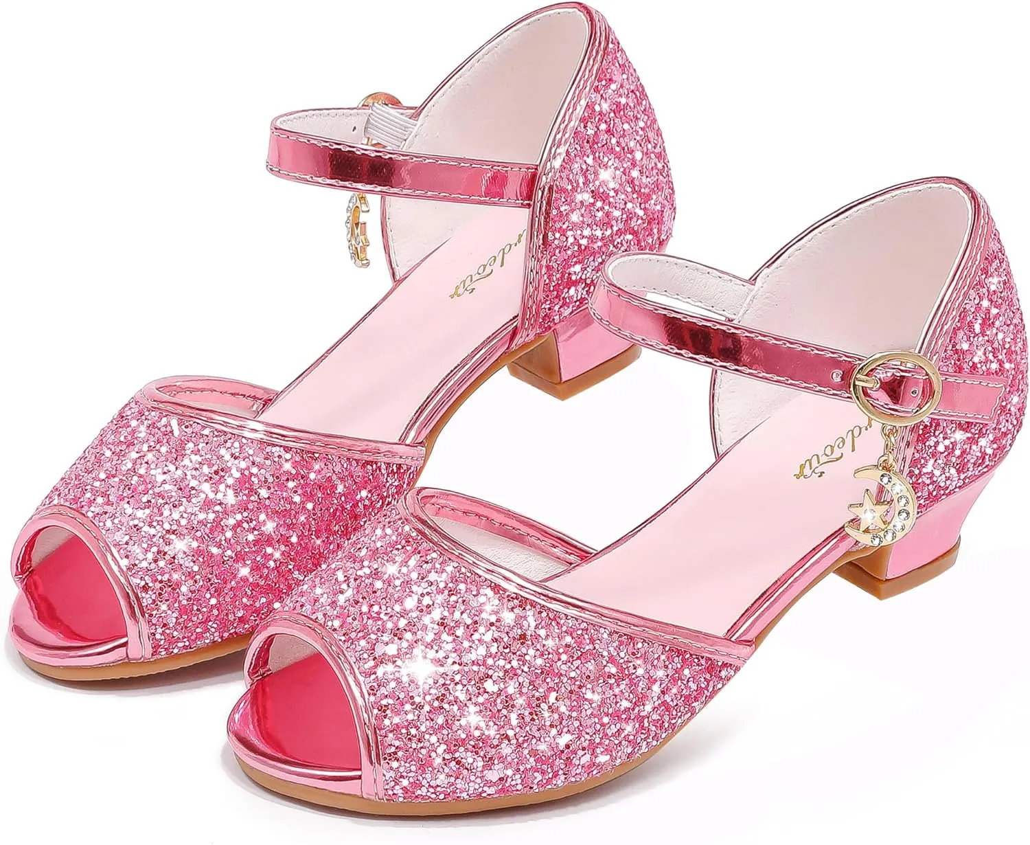 Furdeour Sparkly Girls Dress Shoes Princess Shoes High Heels Peep Toe Low Heel Glitter Toddler Big Kid Wedding Party