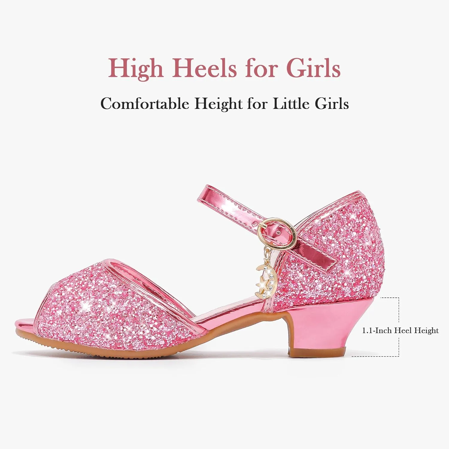 Furdeour Sparkly Girls Dress Shoes Princess Shoes High Heels Peep Toe Low Heel Glitter Toddler Big Kid Wedding Party