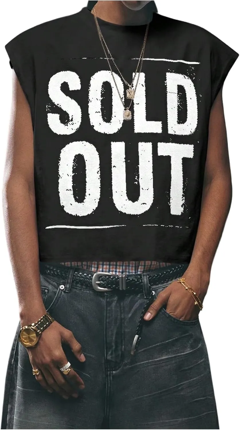 GORGLITTER Men's Dolman Sleeve Crop Vest Top T Shirts Crewneck Loose Pullover Tank Tops