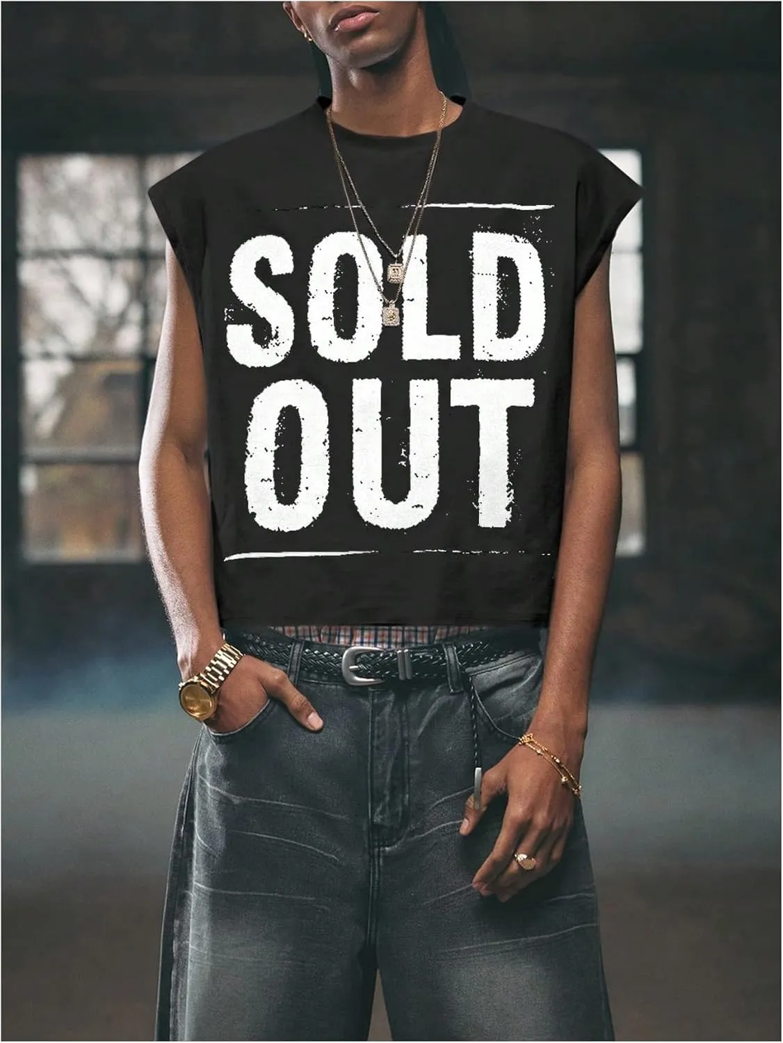 GORGLITTER Men's Dolman Sleeve Crop Vest Top T Shirts Crewneck Loose Pullover Tank Tops