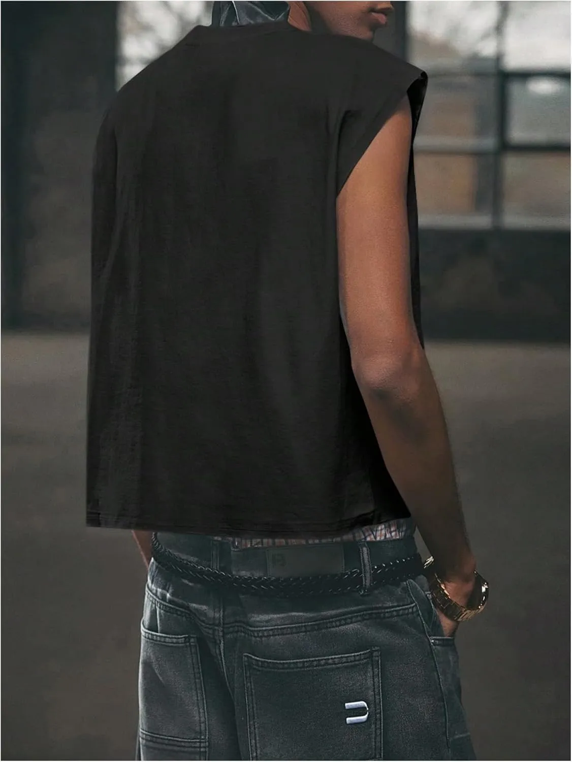 GORGLITTER Men's Dolman Sleeve Crop Vest Top T Shirts Crewneck Loose Pullover Tank Tops