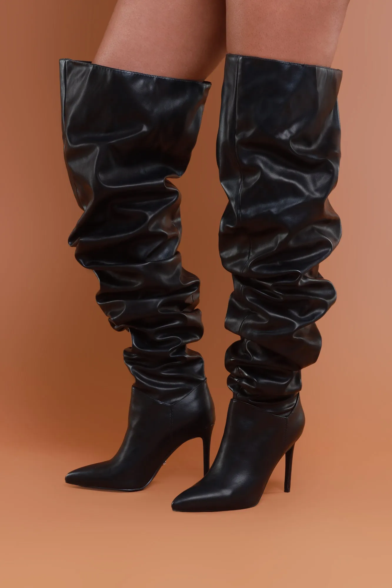It's Giving Faux Leather Stiletto Boots - Black