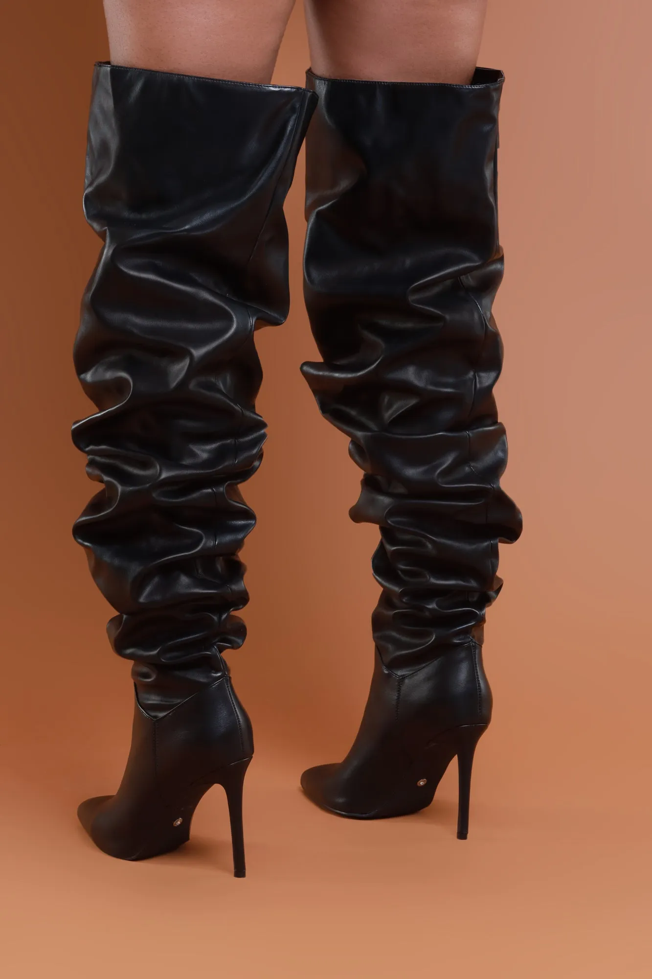 It's Giving Faux Leather Stiletto Boots - Black